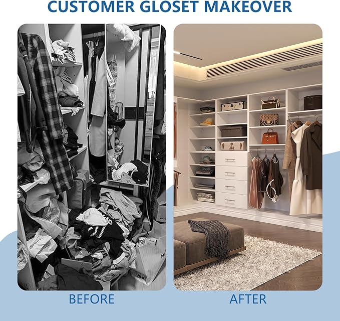 Short Tower Closet Unit, Modular Closet System, Wood Closet System Organizer with Storage for Walk In Closets, Clothing Rack Wardrobe Closet for Hanging Clothes, Bedroom, White, 19.5"W