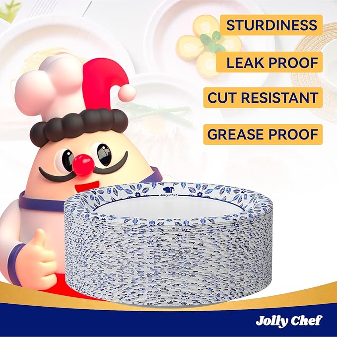 JOLLY CHEF 7 inch Disposable Paper Plates 150 Count, Soak Proof, Cut Proof, Heavy Duty Paper Plates Ideal for Everyday Use