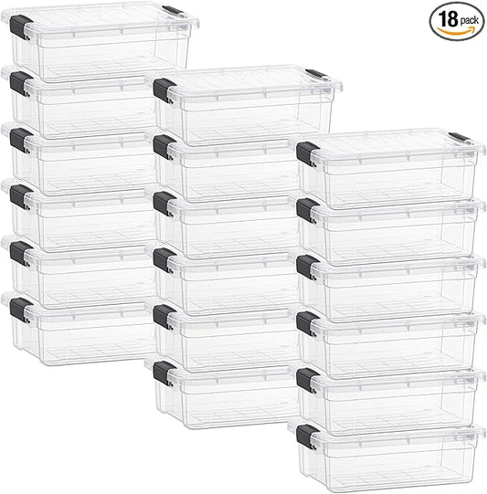 Superio Clear Storage Box with Lid, 2.3 Quart Plastic Container Bins for Organizing, Stackable Crates, BPA Free, Non Toxic, Odor Free, Organizers for Home, Office, School, and Dorm, 18 Pack