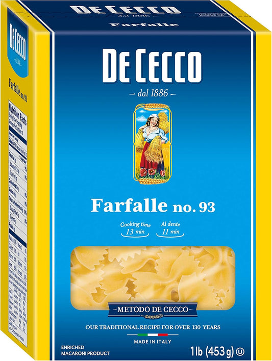 De Cecco Semolina Pasta, Farfalle No.93, 1 Pound (Pack of 5)