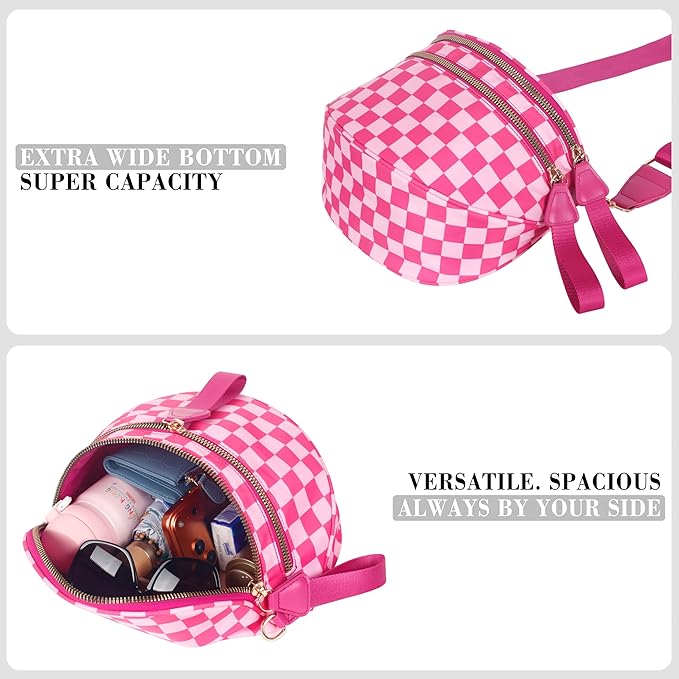 Checkered Crossbody Bag for Women, Spacious Sling & Stylish Bum Bag for Travel, Concerts, Festival, Nylon Fanny Pack Belt Bag (Colour Bum Bag-Rose Checkered)