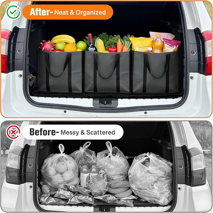 WISELIFE Reusable Grocery Bags with Handles - 8 Pack, 35L Large Shopping Bags for Groceries, Water-Resistant & Foldable Grocery Totes for Lasting Use for Kitchen, Market, Car Trunk, Picnic (Gray)