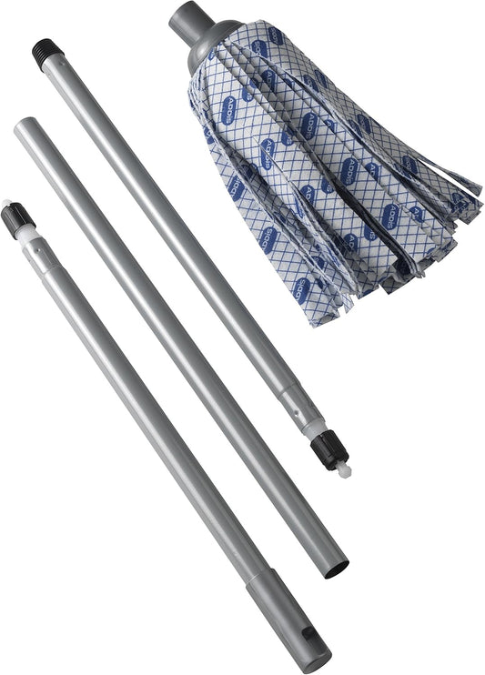 Addis Cloth Mop with 3-Piece Handle, Blue/White/Metallic Grey