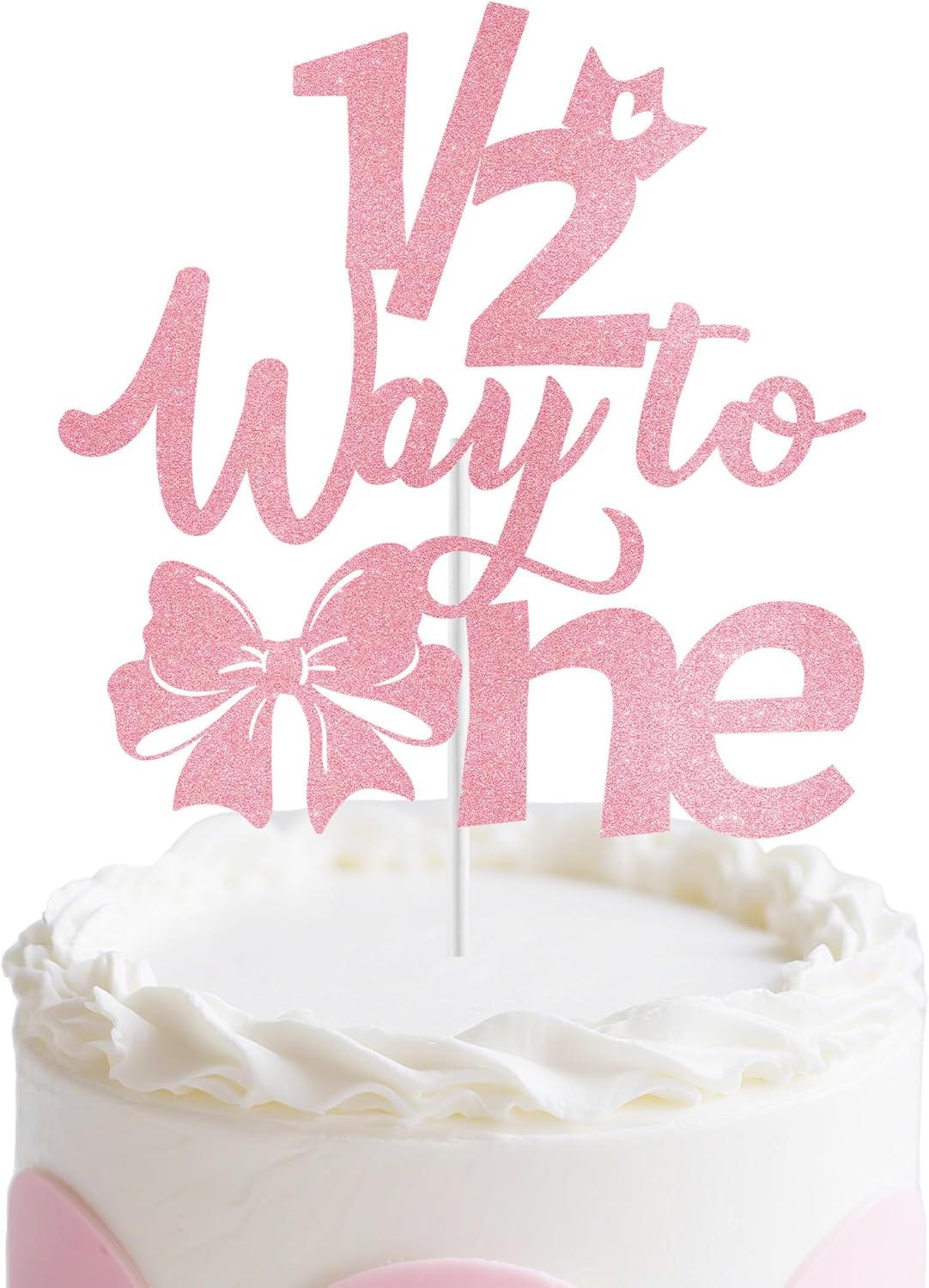 Half Birthday Decorations for Girls, Pink Bow 1/2 Birthday Cake Topper for 6 Months Baby, Halfway to One Baby Girl Party Supplies