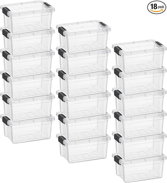 Superio Storage Bins with Lids- Clear Boxes for Organizing, Stackable Plastic Containers- BPA Free, Non-Toxic, Odor Free, Organizer for Home, Office, Dorm, 1.85 Qt, 18 Pack