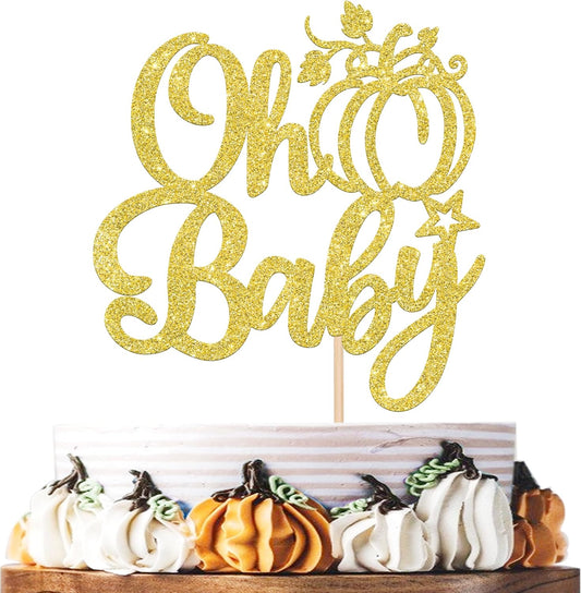 1 Pack Oh Baby Pumpkin Cake Topper Glitter Pumpkin Fall Harvest Cake Pick for Thanksgiving Baby Shower Kids Birthday Party Autumn Theme Party Cupcake Decoration Supplies Gold