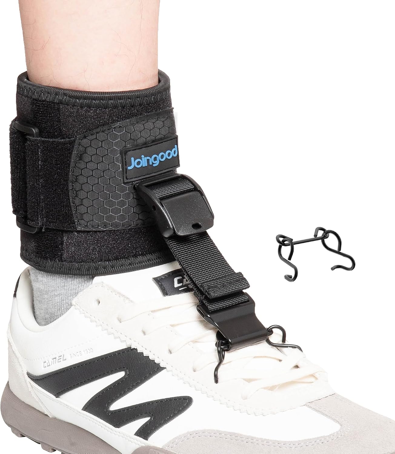 AFO Foot Drop Brace for Walking, Upgraded Zinc Alloy Hook, Includes Eyelet Hook for Elastic Laces, Adjustable Drop Foot Support Brace Fits Left or Right Foot for Men & Women, L/XL
