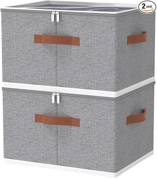 OUTBROS Large Storage Bins with Lid, Foldable Bags, Wardrobe Organiser with Handle and Zipper, Used for storing clothes, blankets, pillows, 19.7 x 15.7 x 11.8 inch, 2-Pack