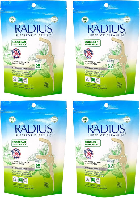RADIUS Peppermint EcoClean Compostable Floss Picks Adult for Oral Care Boost Non Toxic Tooth & Gum Protection