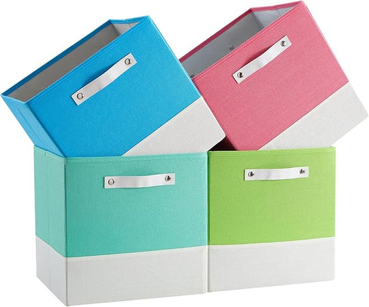 Storage Cube Bins | 7.7 oz/ydÂ² Fabric Cubby Organizer Baskets for Shelf, Closet, Cabinet, Wardrobe | KALLAX Shelving Unit Insert Drawer | 4 Pack, Macaron & Cream White, 13x15x13 Inch