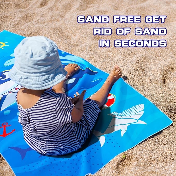 WERNNSAI Kids Beach Towel for Boys - 30” x 60” Shark Sand Free Swim Towels Pool Beach Towel for Boys Kids Quick Dry Absorbent Super Soft Beach Blanket Camping Travel Bath Shower Towel