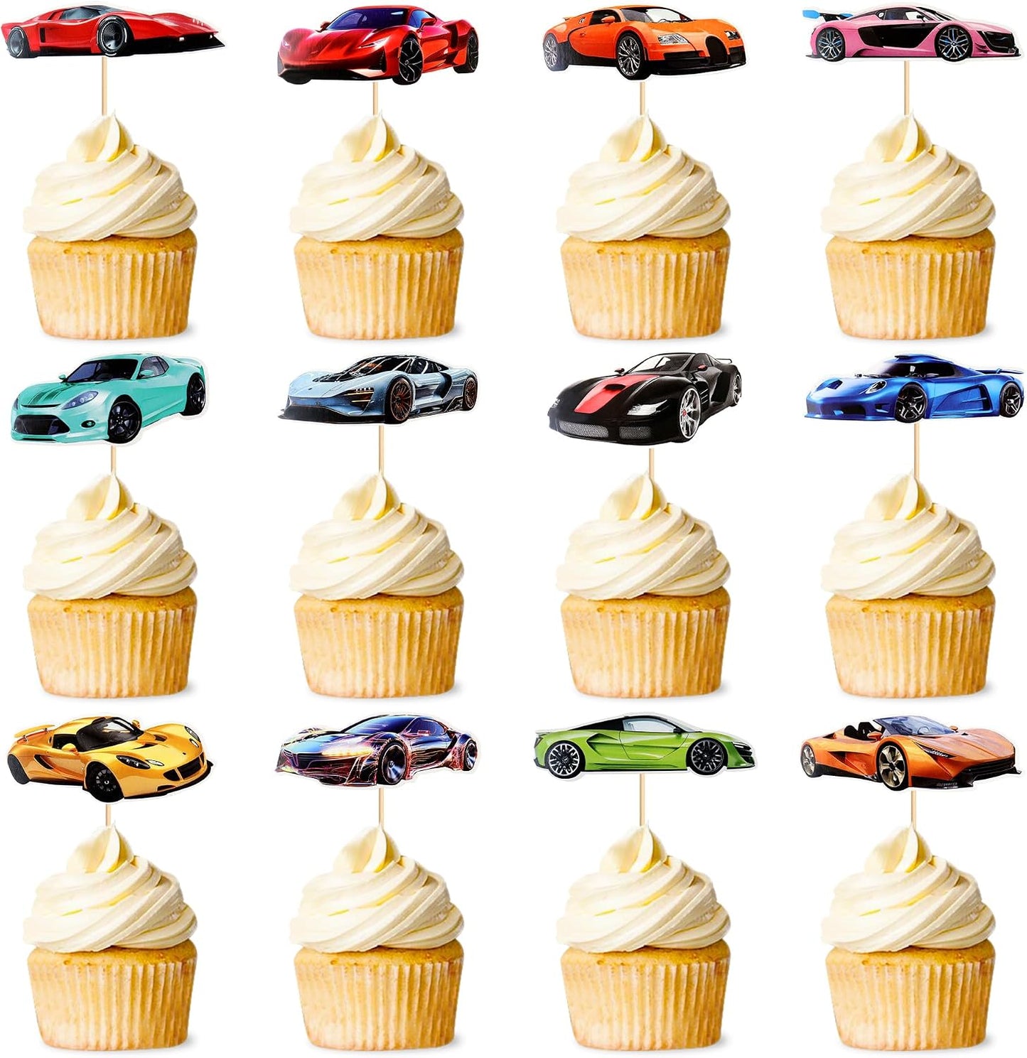 36Pcs Realistic Sports Car Cupcake Toppers Race Car Cupcake Picks Supercar Food Picks for Racing Baby Shower Boys Car Birthday Cupcake Decorations Supercar Sport Cars Club Party Supplies