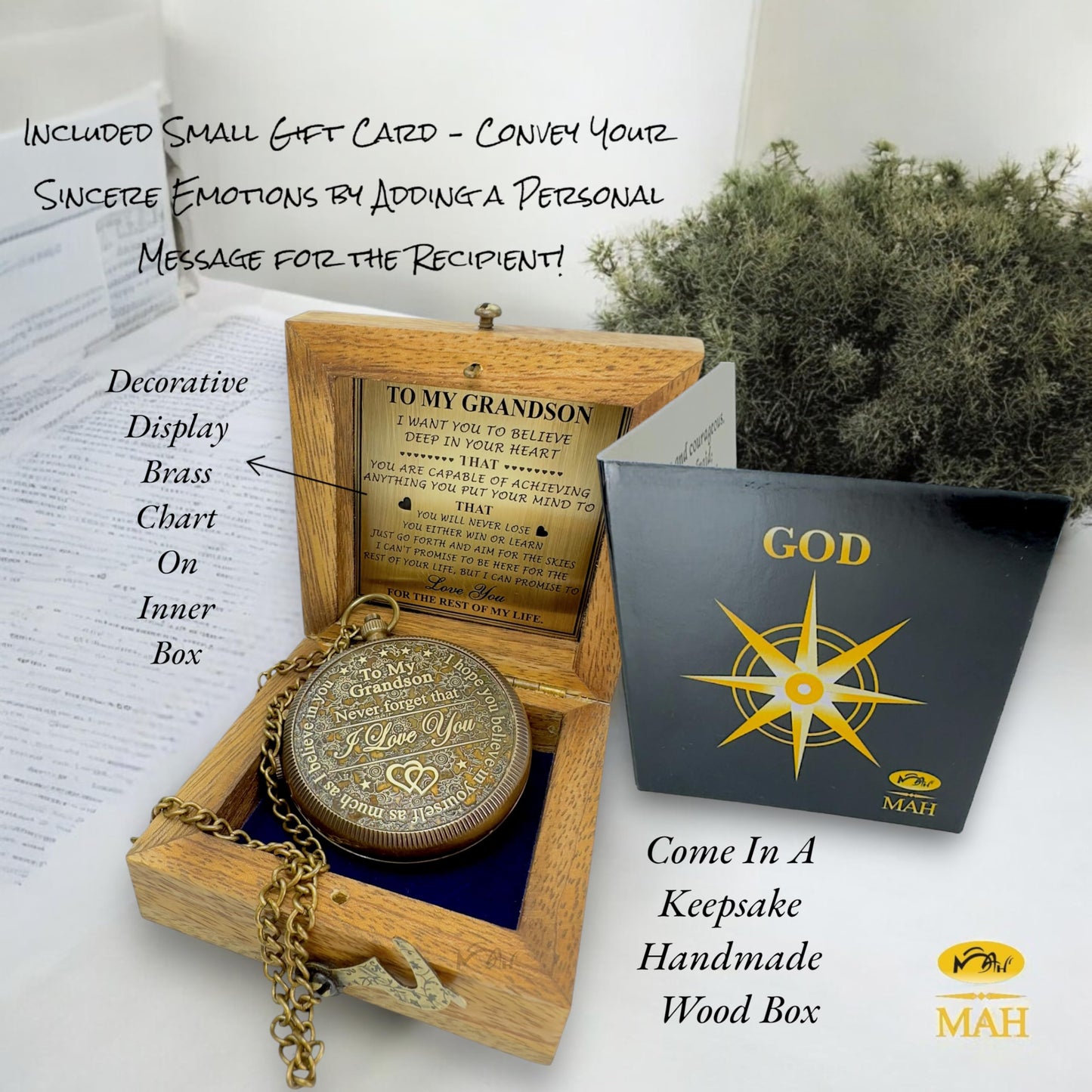 Gifts for Grandson Brass Handmade Compass Gift by Grandfather Gift Idea by Grandpa Grandma Memory Present to My Grandson Birthday Baptism Confirmation Love Christmas Tree Best Graduation Gifts