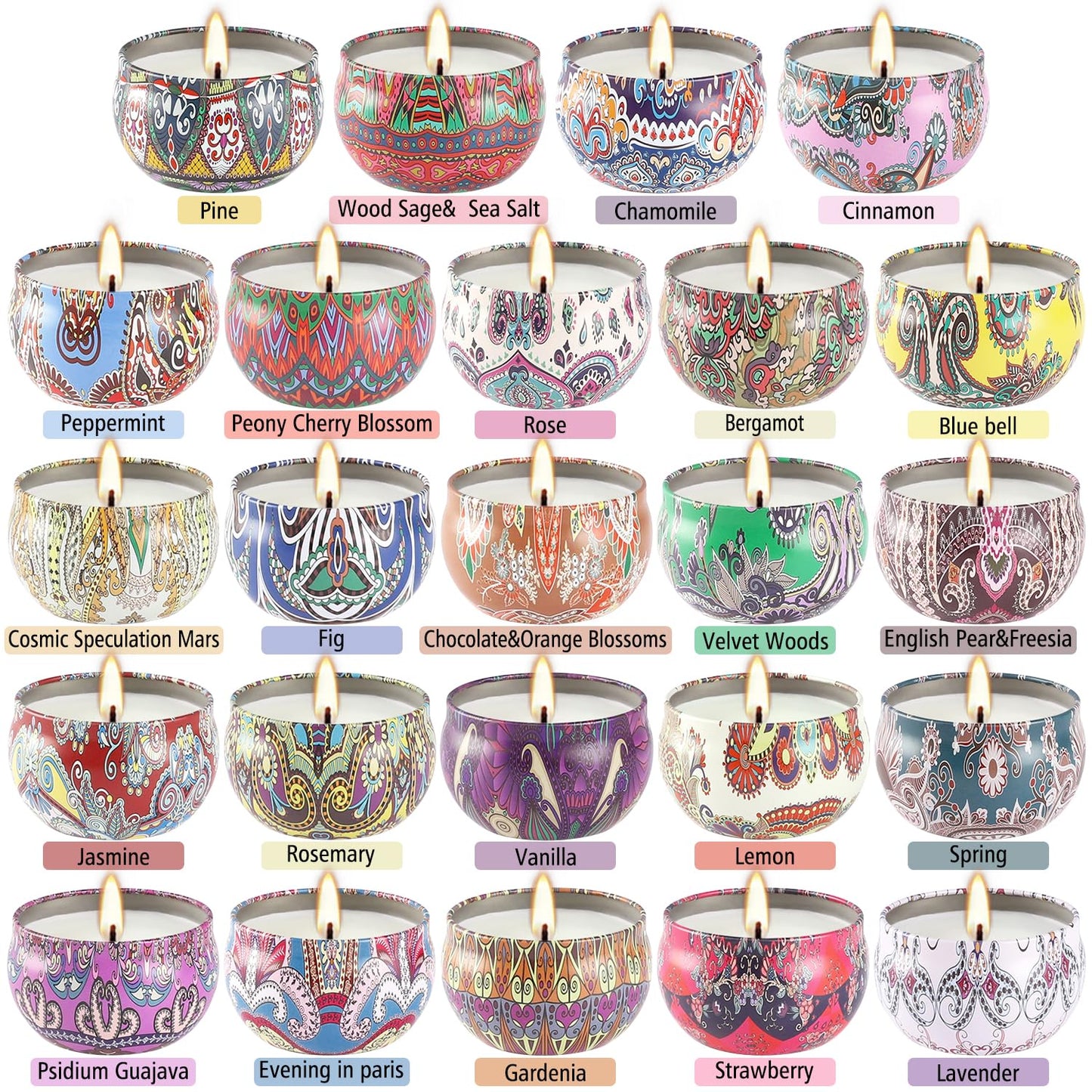 24 Scented Candles Set - Natural Soy Wax and Fragrance - 2.5 Oz Jar Candle Gifts Set for Home Decor Bath Relaxing