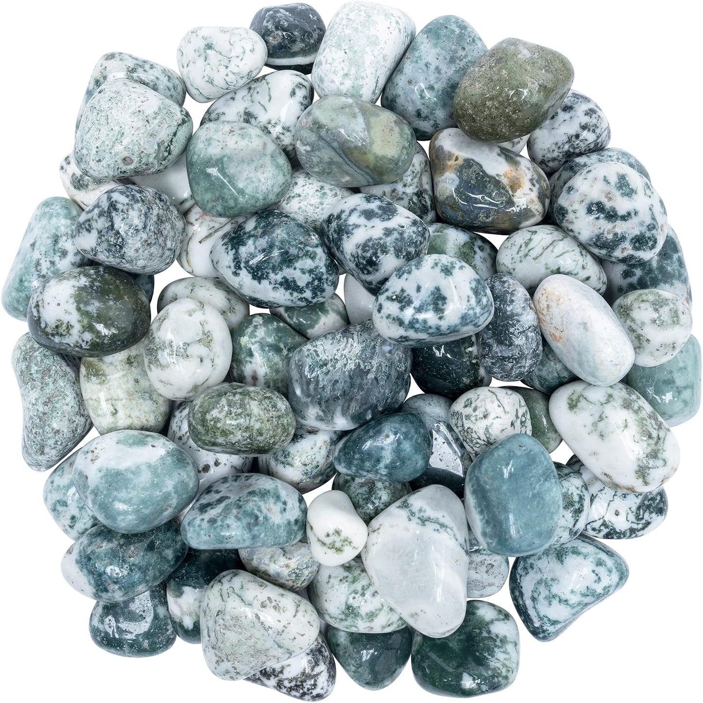 Crocon 1lb Tree Agate Tumble Stones Stones Set Pocket Crystal Healing Gemstones Balancing Tumble Collection Palm Stone Meditation Good Luck Charm Gift Craft Home Decor Size: 20-25 mm 1 LB
