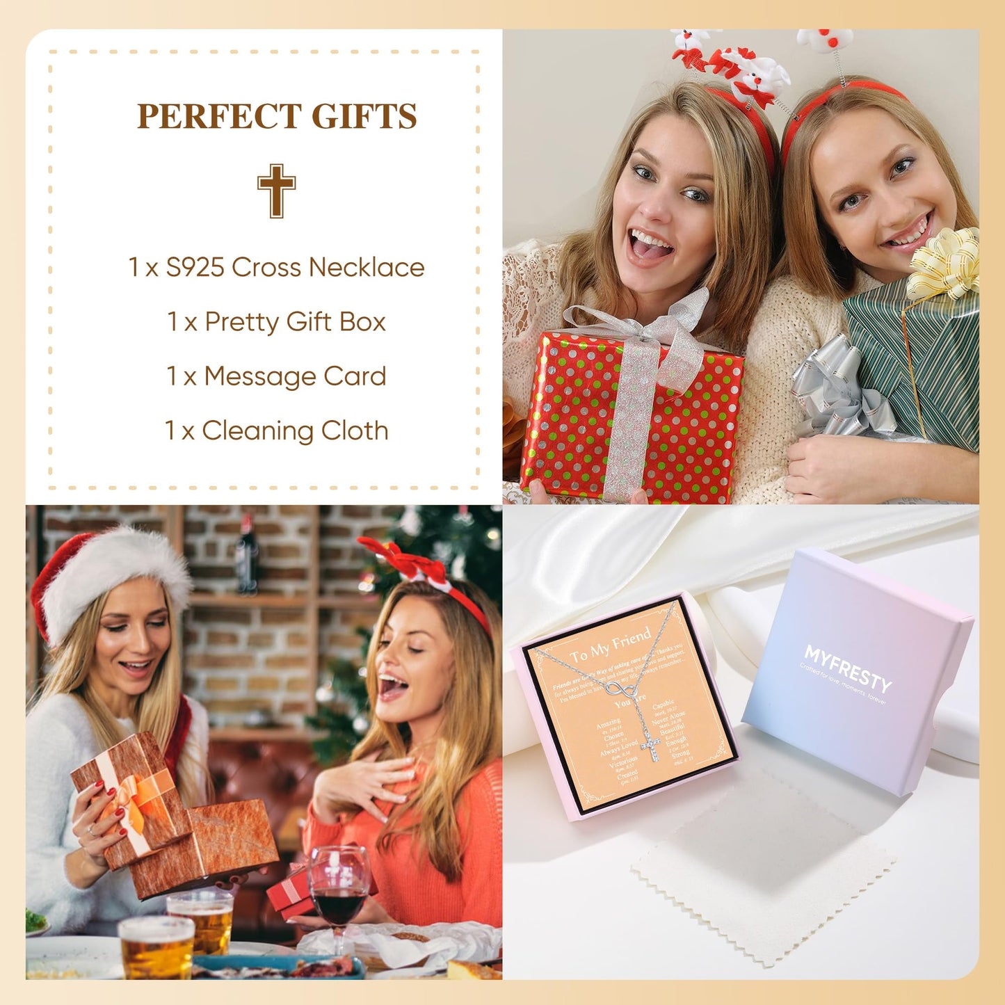 Myfresty Best Friend Birthday Gifts for Confirmation Baptism Easter, 925 Sterling Silver Small Dainty Infinity Cross Necklace BFF Bestie, Religious Christian Gift for Women Faith