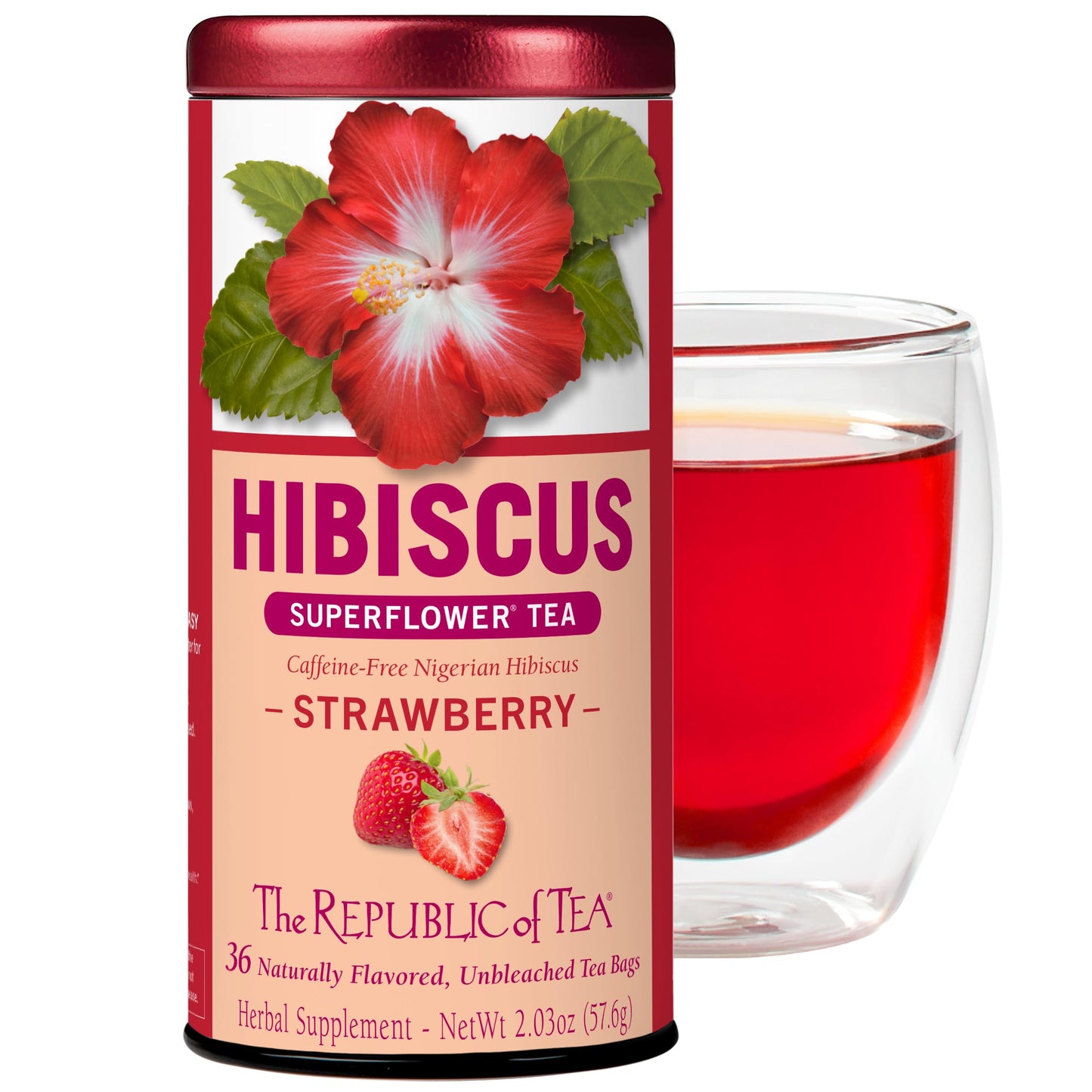 The Republic of Tea â Hibiscus Strawberry Tea, 36 Tea Bags, Herbal Blend, Caffeine Free, Gluten Free