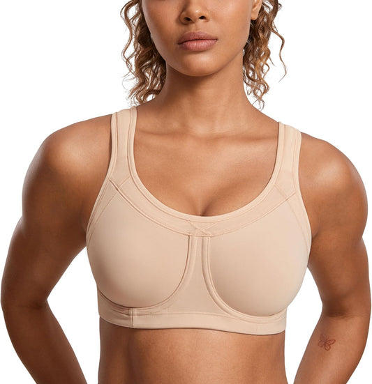 SYROKAN Women's High Impact Removable Pads Sports Bra Underwire Full Coverage Support Workout Running Bra