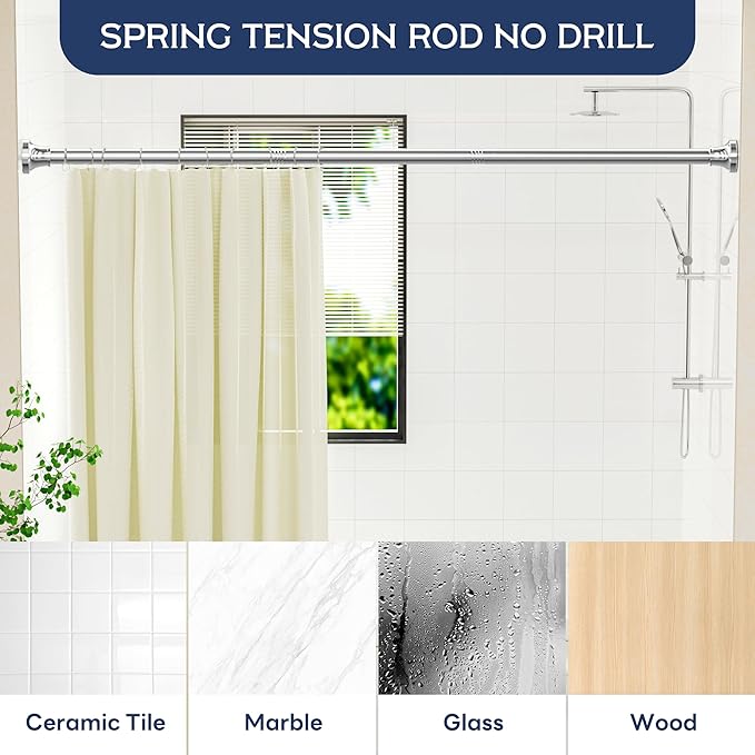 STARLATTA Adjustable Shower Curtain Rod 31-80 Inch, Never Rust Stainless Steel Silver Tension Rod, 1" Heavy Duty No-Drill for Bathroom, Kitchen & Closet