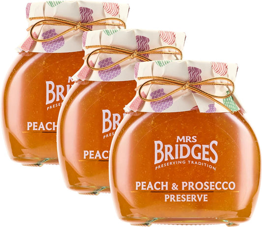 Mrs Bridges Peach & Prosecco Preserve, Made in Scotland, 12oz Jar (Pack of 3)