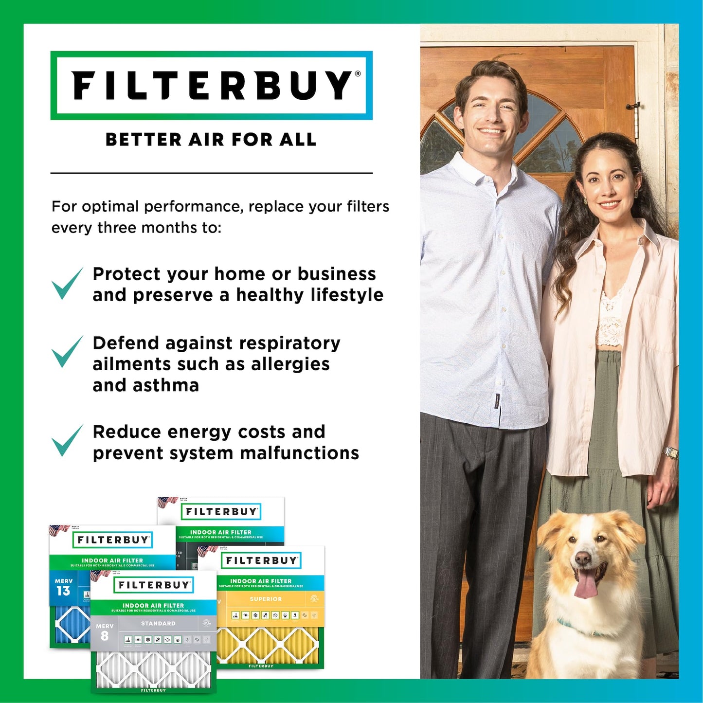 Filterbuy 20x27x1 Air Filter MERV 8 Essential Dust & Allergy Defense (6-Pack), Electrostatic Pleated HVAC AC Furnace Filters Replacement, Made in USA (Actual Size: 20.00 x 27.00 x 0.75)