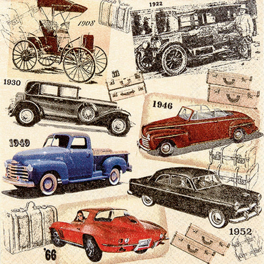 IHR 3-Ply Deluxe Paper Napkins, 20-Count Lunch Size, 6.5" x 6.5", Classic Cars