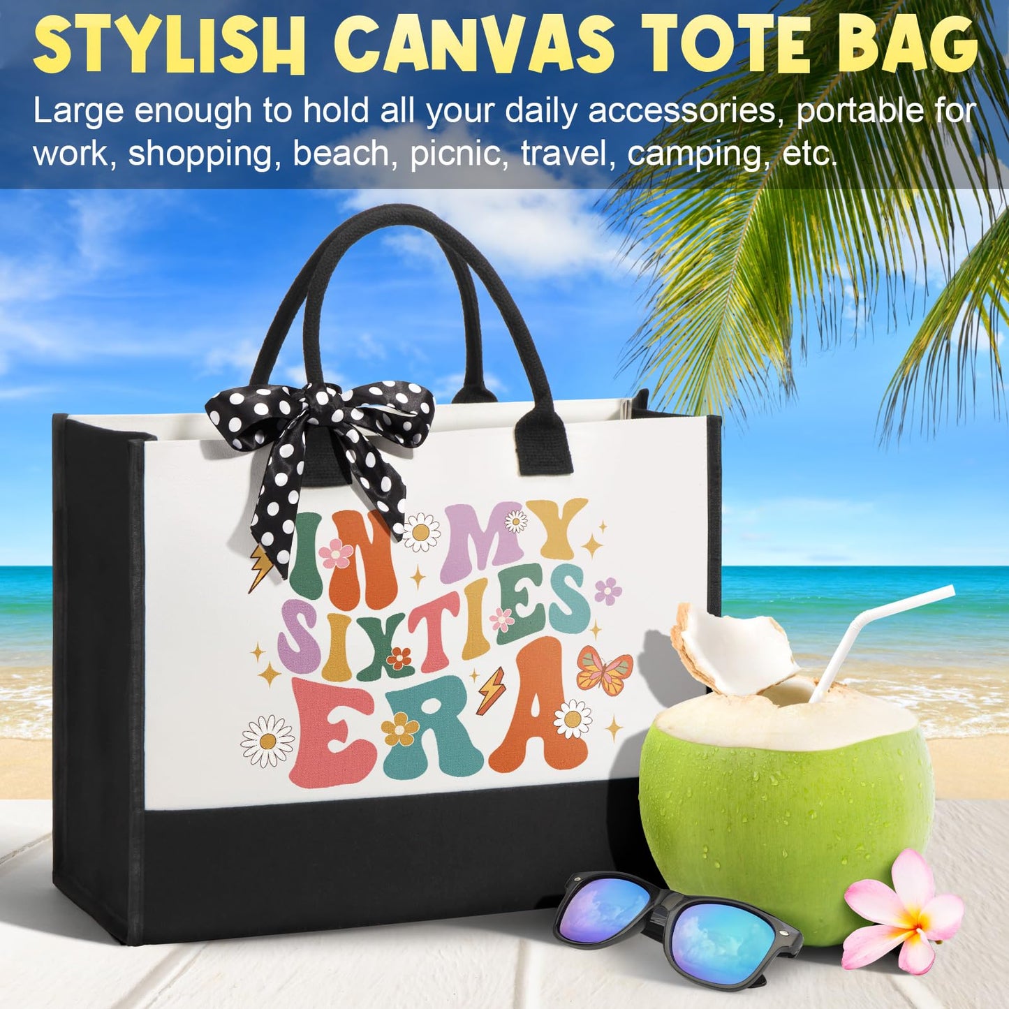 60th Birthday Gifts for Women Her, Cool 1965 Birthday Gifts for 60 Year Old Women 60 Fabulous Gifts, Funny Unique Happy 60th Birthday Gifts Ideas for Her Mom Sister Friend Grandma with Canvas Tote Bag