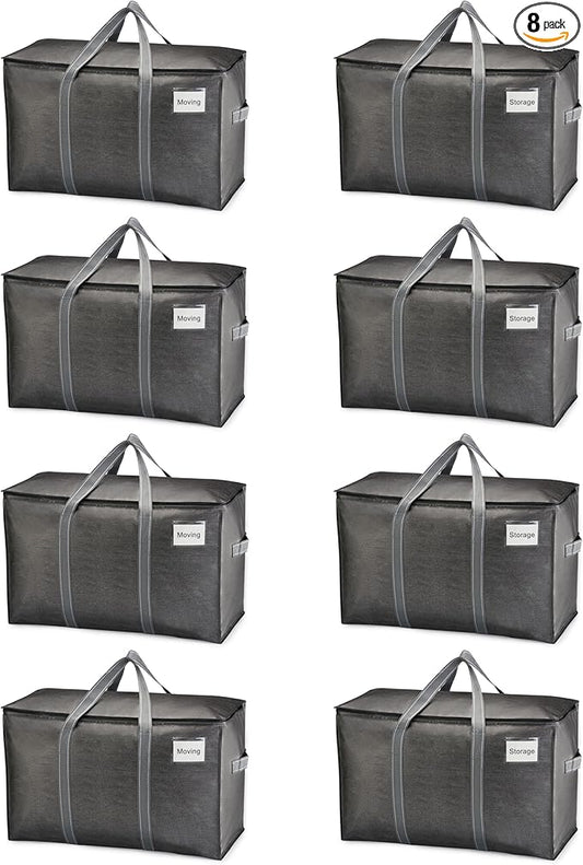 VENO 8 Pack Moving Bags and Large Christmas Storage Bins with lids. Alternative to Moving Boxes, Packing Supplies for College. Extra Large Heavy Duty Totes for Packaging (Dark Gray, 8 Pack)