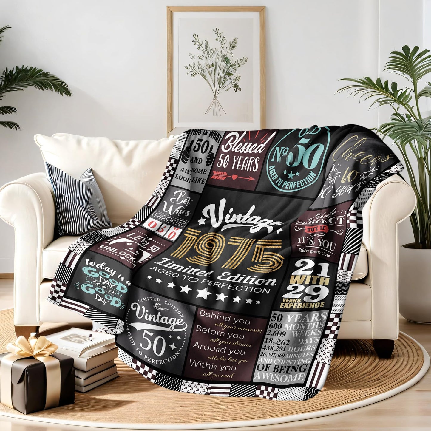 50th Birthday Gifts for Him, 50th Birthday Gifts for Men with Gift Box, Blanket Gifts for 50 Year Old Men Bday