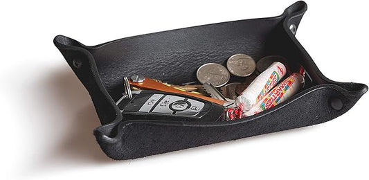 Main Street Forge Leather Valet Tray for Men â Rustic EDC Organizer for Keys, Phone & Wallet â Made in USA â Midnight Black