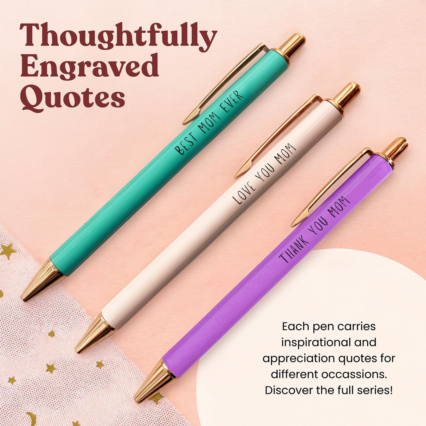 MESMOS 3Pk Fancy Pens for Mom, Mothers Day Gifts for Mom, Grandma Mothers Day Gift, Presents from Daughter or Son, Best Ever Smooth Writing Nice Pen Set