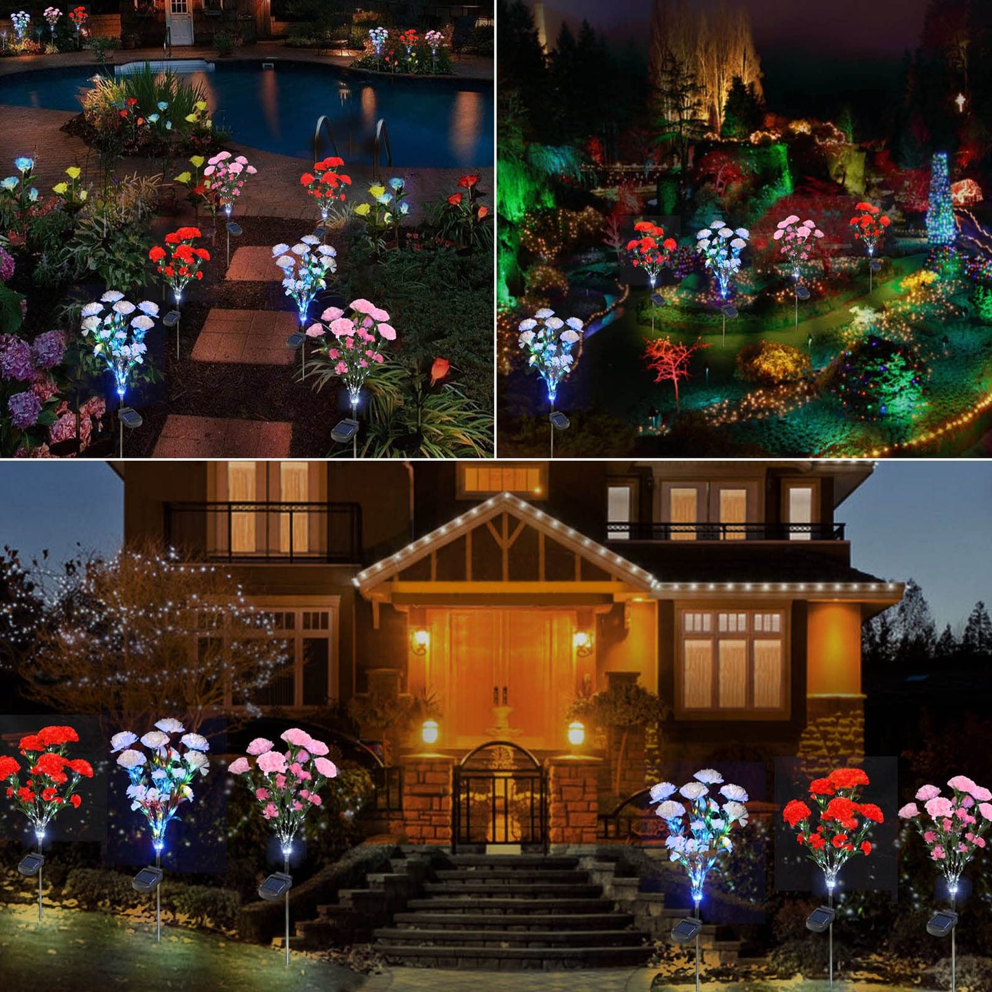 Abkshine Solar Lights Outdoor Garden, 21-Flower Artificial Carnations, Waterproof Solar Powered Flower Stake Lights, Mothers Day Christmas Birthday Gifts for Wife Mom Garden Yard Gravesite Decorations