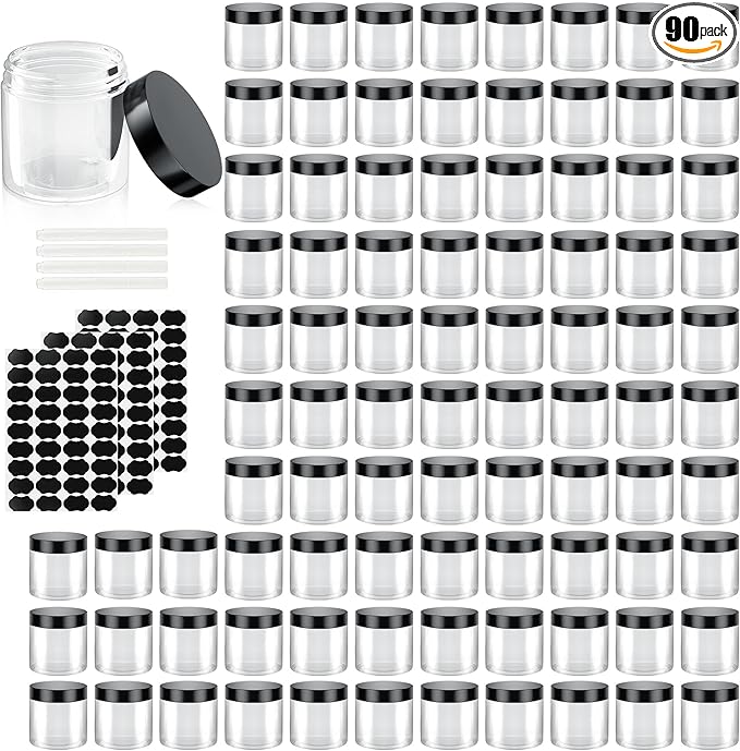 90 Pack 4 Oz Plastic Containers with Lids, OBKJJ Clear Travel Size Leak Proof Makeup Travel Containers BPA Free Cosmetic Slime Jars for Lotion, Cream, Body Butter, Makeup, Ointments (90)