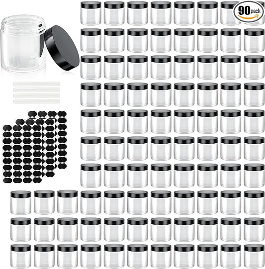 90 Pack 4 Oz Plastic Containers with Lids, OBKJJ Clear Travel Size Leak Proof Makeup Travel Containers BPA Free Cosmetic Slime Jars for Lotion, Cream, Body Butter, Makeup, Ointments (90)