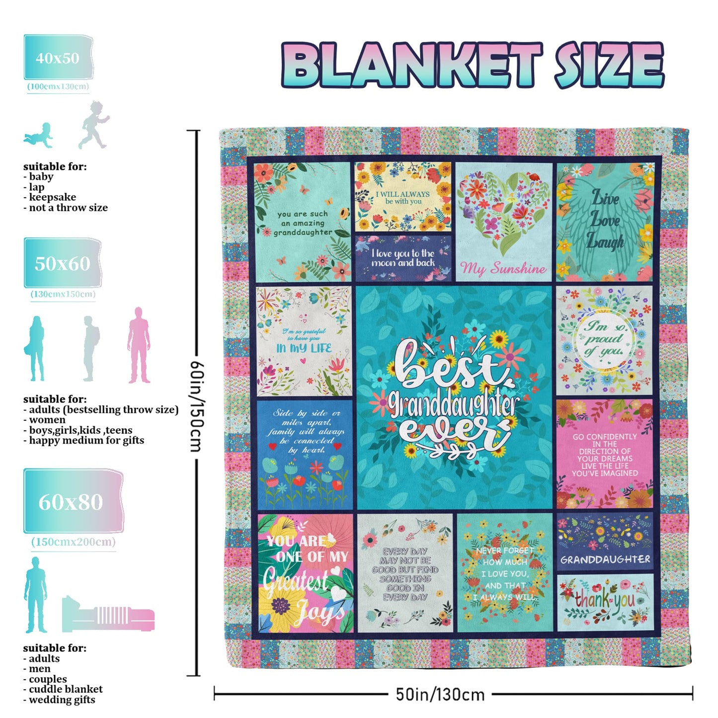 Akoigun Granddaughter Gifts from Grandma/Grandpa, Granddaughter Gifts Blanket, Christmas/Birthday/Graduation Gifts for Granddaughter, to My Granddaughter Blanket Throw 60"X50"