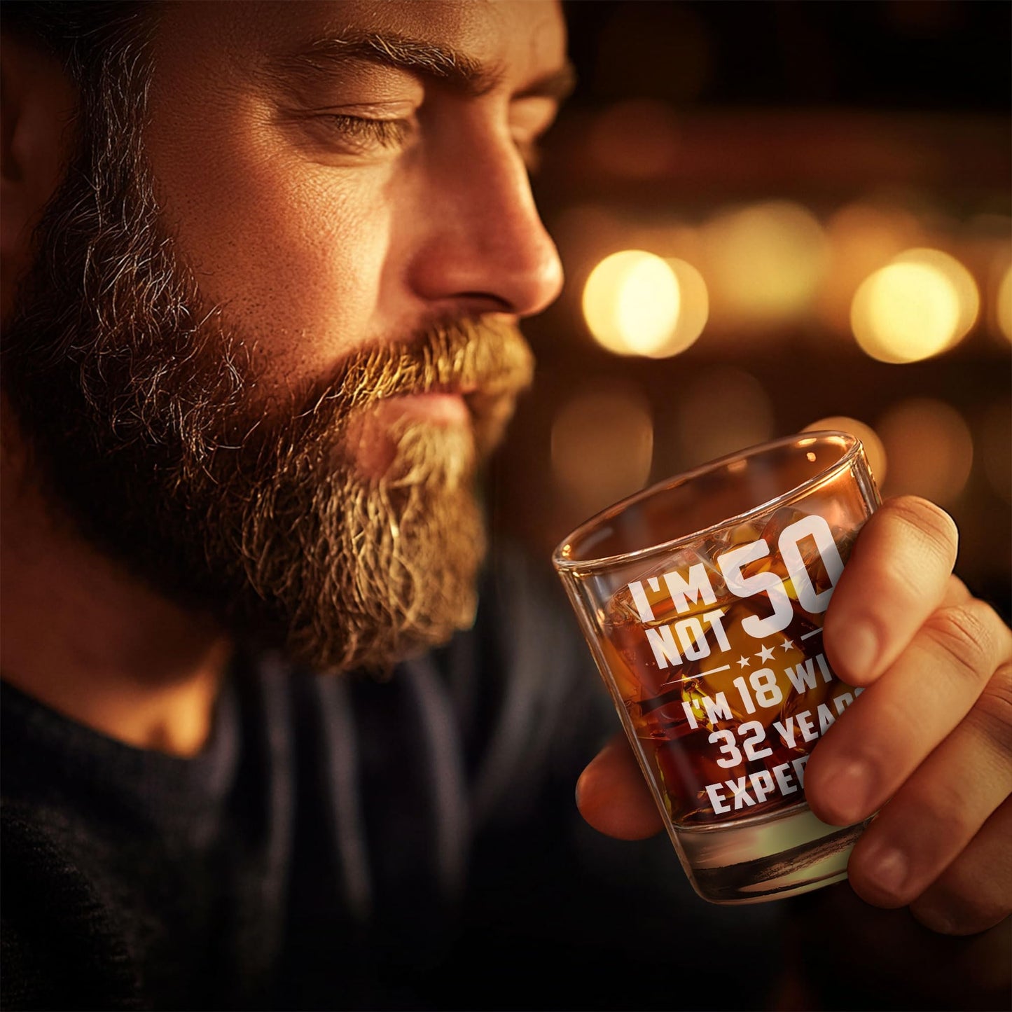 Harmora 50th Birthday Gifts for Men – Funny Whiskey Glass Set for Him Born in 1975 – 50 Year Old Gift Ideas for Dad, Husband, Friends – Wooden Box, Coaster, Cards