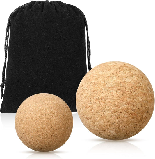 TrelaCo Cork Massage Balls Set of 2 for Fascia Release After Exercise Yoga Point Therapy Relax Muscles Relieve Stress Tools (6+8cm)