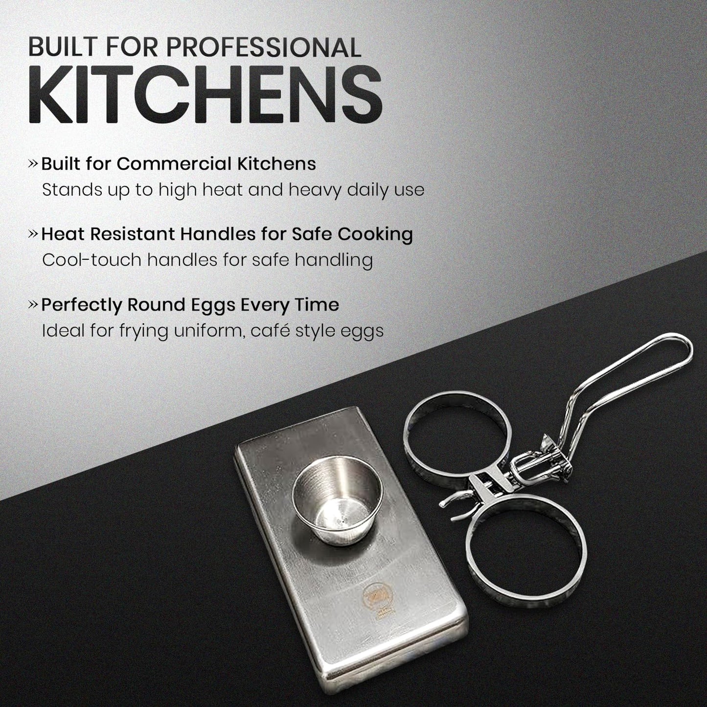 Rattleware Stainless Steel Egg Rings - Commercial-Grade, Even Cooking, Heat-Resistant Handle, Ideal for Frying Eggs - Durable & Trusted by Professional Chefs Worldwide (2 Ring Set)