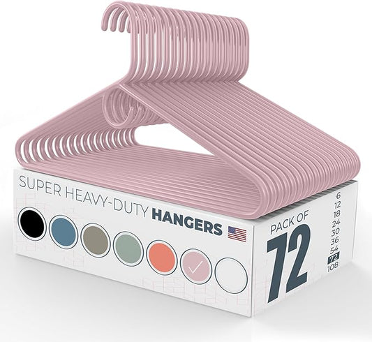 Neaties Super Heavy Duty Clothes Hangers 50+ Pack (72 Count) â Made in The USA - 10lb Capacity, Thick Plastic Hangers for Pants, Coats, Jackets, Jeans and Adult Clothing â Pink