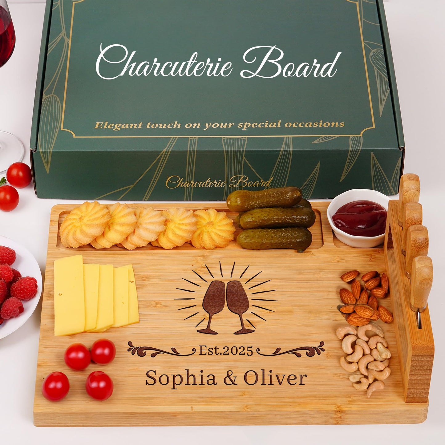 Personalized Charcuterie Board, Wedding Gifts for Couples 2025, Custom Cheese Boards Bridal Shower Gifts, Housewarming Gifts for Christmas, Anniversary, Engagement, New Home, Bride, Parent, Women