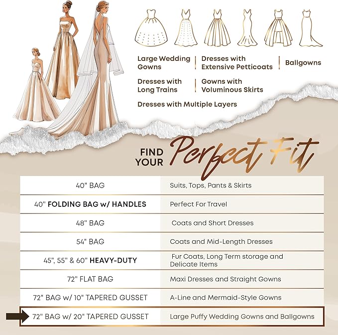 Your Bags Wedding Dress Garment Bag with Matching Tote- Garment Bags for Travel & Hanging Clothes or Storage - 72" Wedding Dress Bag for Gowns Long with 20" Gusset for Puffy Bridal Gowns Cover - White
