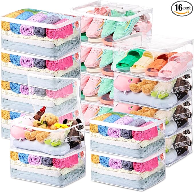 Windyun 16 Pcs Clear Vinyl Zippered Storage Bags with Handle Plastic Blankets Storage Bags for Sweater Clothes Bed Sheet Organizer for Closet Linen Bed Sheet Bedding Toys Clothing