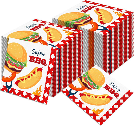 80PCS BBQ Paper Napkins BBQ Party Paper Napkins Set, Grills Burgers Utensils Pattern Decorative Luncheon Dinner Papers Napkins for Themed Decorations, Burgers, Picnics, Backyard Cookouts
