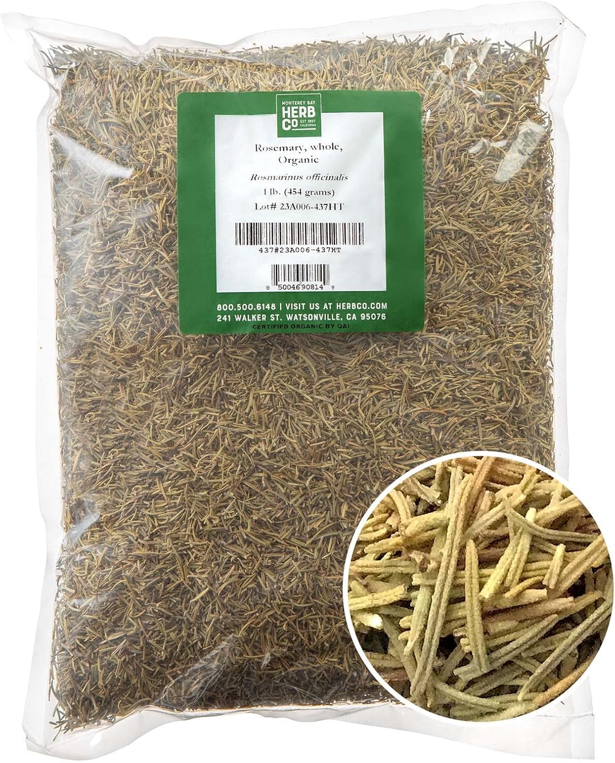 Organic Rosemary Whole, by Herb Co, Rosmarinus Officinalis, from Morocco, Kosher, for Cooking, Skin & Hair Formulations, Perfumes & Colognes, 1 lb