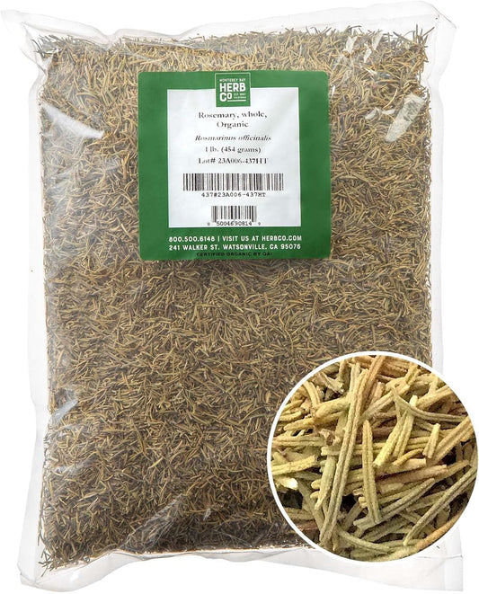 Organic Whole Rosemary Leaves, by Herb Co, Dried Rosmarinus officinalis from Morocco, Cooking, Skincare & Aromatherapy, 1 lb
