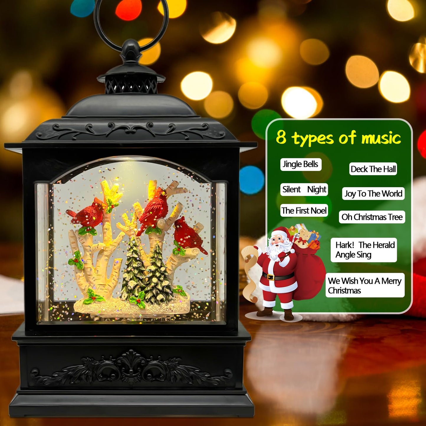 AOMIL Christmas Snow Globes Lantern with Music & Timer - USB/Battery Operated LED Glittering Globe Lantern, Snow Globe Decoration for Home Holiday Decor (Red Robin)