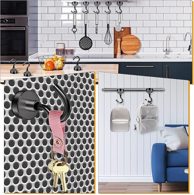 FINDMAG 16 Pack Magnetic Hooks, Black Neodymium Magnet Hooks, 30 LBS Strong Magnetic Hooks for Hanging, Magnet with Hooks for Home, Kitchen, Bathroom, Office