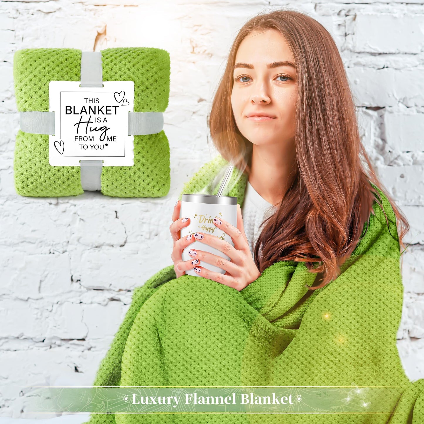 Avocado Self Care Package for Women-12PCS Avocado Themed Birthday Box for Woman Get Well Soon Gift for Women Relaxing Spa Gifts Basket Care Package with Luxury Flannel Blanket