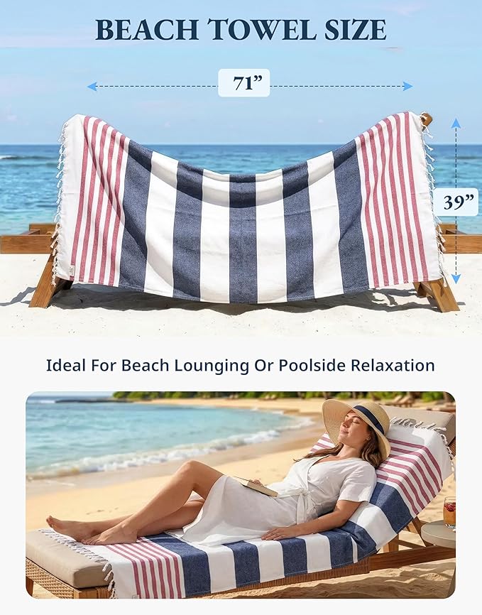 LANE LINEN Extra Large Beach Towel, 2 Pack Beach Towels Oversized, Pre-Washed, Quick Dry Pool Towels, Stylish Light Beach Towel for Women, Absorbent Sand Free Towel, 39"x71" - Old Glory Pink
