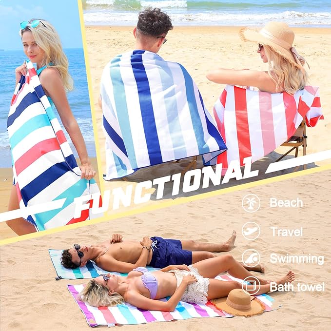 Exclusivo Mezcla 2 Pack Microfiber Quick Dry Beach Towels, Oversized Lightweight Sandfree Pool Towels for Swimming Camping Travel with Bagn (Blue and Navy, 35x70 Inches)